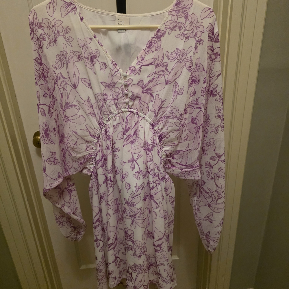 a new day White Dress with Purple Floral Print